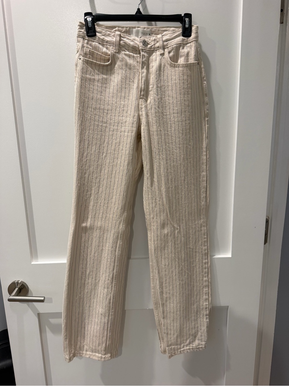 Zara Cream Pinstriped Straight-Leg Jeans